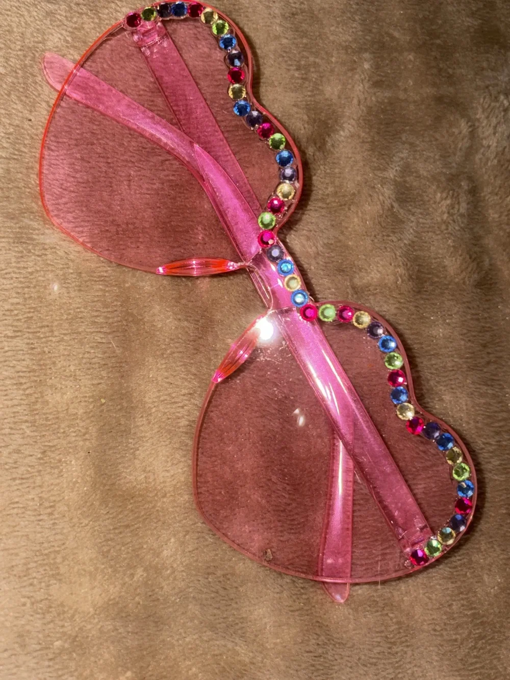 Pink Heart Sunglasses with Multi-Colored Rhinestones